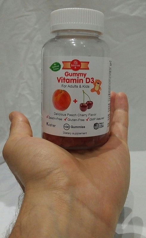 BioTree Labs Vitamin D Gummy Bears - Pack of 100, for Adults & Kids | Peach & Cherry Flavored Chewable Vitamin D3 | Great for Healthy Bones, Teeth...