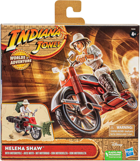 Indiana Jones Worlds of Adventure Helena Shaw Action Figure with Motorcycle Toy, 2.5-inch, Action Figures for Kids Ages 4 and Up...