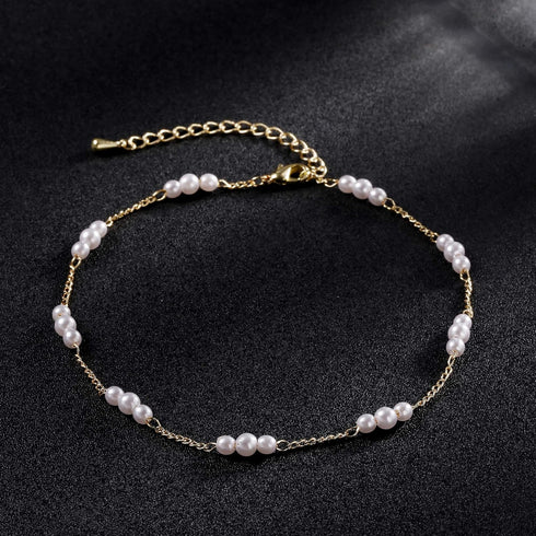 MIDEEO 14k Gold Plated Pearl Anklet Boho Anklets for Women Ankle Bracelet Minimalist Dainty Beach Anklet...