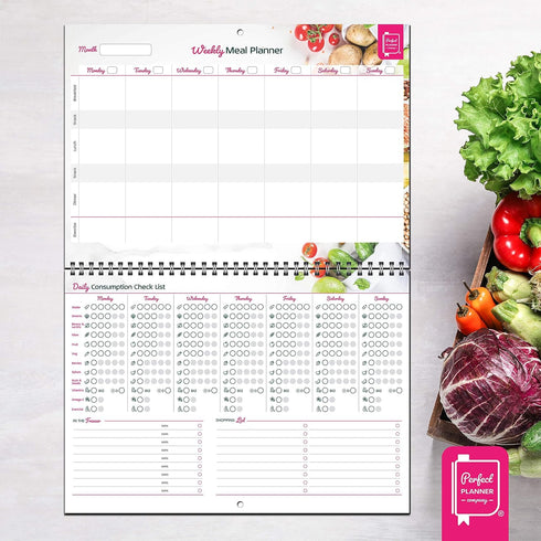 Perfect Planner Company - Plant-Based Weekly Meal Planner - A4 Spiral Bound Pad - Vegan Meal Planner & Nutrition Tracker - Shopping List & Freezer...