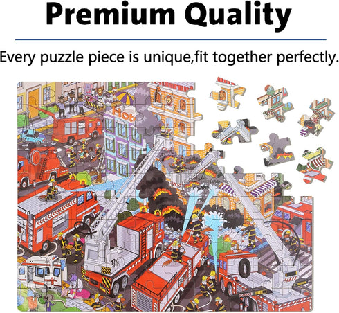 LELEMON Puzzles for Kids Ages 4-8,Fire Fighting 100 Piece Puzzles for Kids,Educational Kids Puzzles Jigsaw Puzzles in a Metal Box,Children 100 Pie...