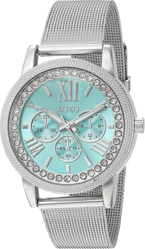 Accutime XOXO Women's Analog Watch with Silver-Tone Case, Crystal-Inset Bezel, Mesh Chain Bands - Official XOXO Woman's Silver-Tone Watch, Buckle ...