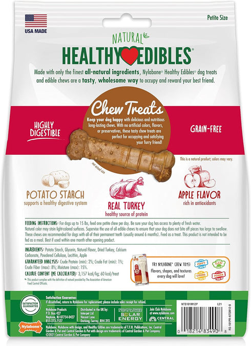 Nylabone Healthy Edibles Natural Dog Chews Long Lasting Chew Treats for Dogs, Turkey & Apple Flavor, X-Small/Petite (12 Count)...
