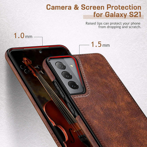 LOHASIC for Galaxy S21 Case 5G, Premium Leather Luxury PU Non-Slip Grip Rugged Bumper Shockproof Full Body Protective Cover Men Women Phone Cases ...