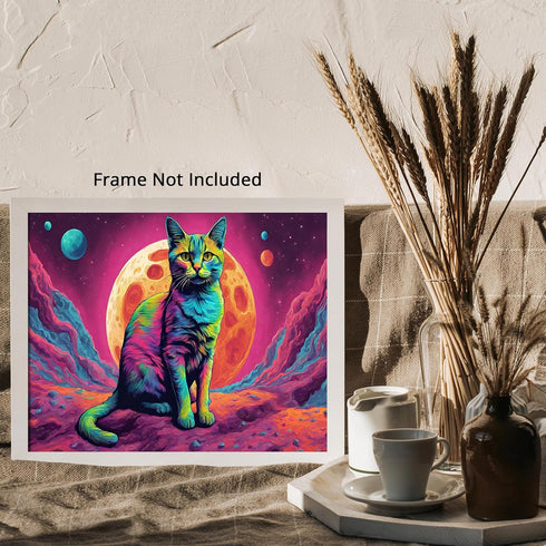 Posterizer 1 pcs- psychedelic funky hippie colorful cat 5-Fantasy & Fiction Art-Retro Art- Living Room Bedroom Decor- unframed wall art...