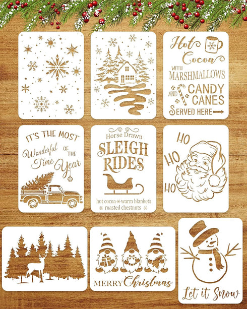 9Pcs Reusable Christmas Stencils, 8 X 11 Inch Farmhouse Large Merry Christmas Stencils for Painting on Wood Winter Decor...