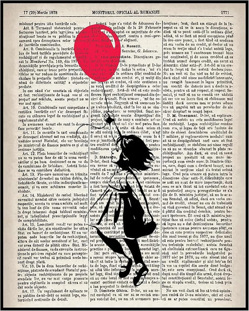 Posterizer 1 pcs-Dictionary Graffiti Art Print, Girl With Balloon-Fantasy & Fiction Art-Abstract & Modern Art- Gift for Men Women Teens-Dining Ro...