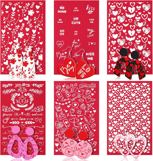 6Pcs Silk Screen Stencils for Polymer Clay, Valentine's Day Floral Silk Screen Stencils for Polymer Clay Reuseable Silk Screen for Polymer Clay Ea...