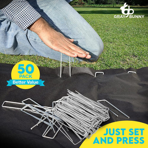 Gray Bunny 6 Inch 50 Pack U-Shaped Garden Stakes, 11 Gauge Galvanized Landscape Staples, Rustproof Garden Staples for Landscaping Securing Weed Ba...