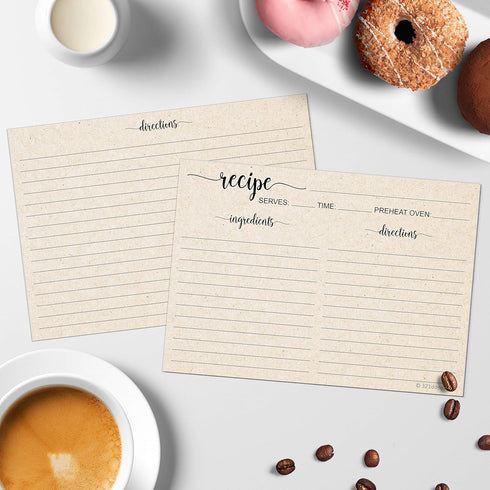 321Done 5" x 7" Recipe Cards (Set of 50) - Extra Large Double-Sided Premium Card Stock - Made in USA - Script Font Minimalist, Large Kraft Tan...