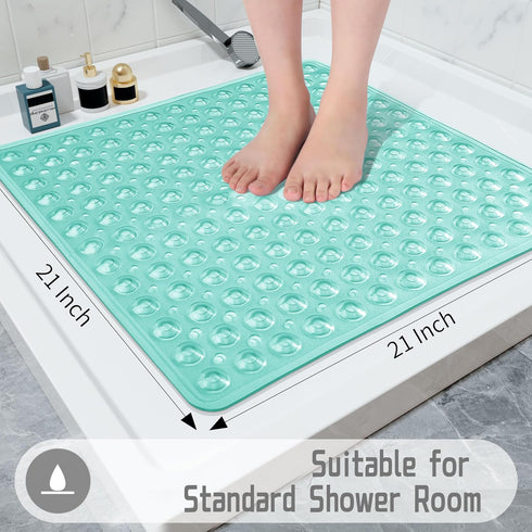 Yimobra Shower Stall Mat Non Slip, 21x21 Inch, Soft Square Bath Mat for Shower with Suction Cups and Drain Holes, Stall Floor Mats for Bathroom, M...