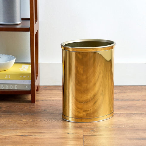 Kraftware Polished Brass Colored Mylar Designer 14” Oval Wastebasket for Home & Office...