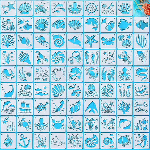 80 Pcs Flower Stencils Farm Stencils Ocean Stencils for Kids Animal Stencil Floral Stencils Plastic Reusable Stencils (Ocean)...