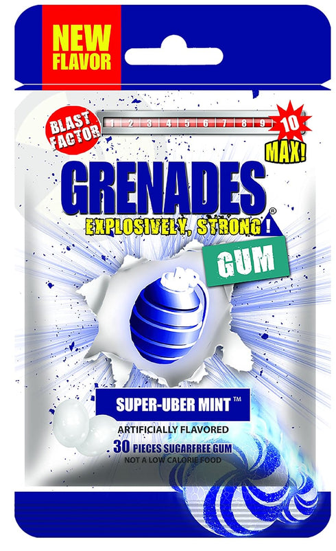 Grenades Gum - 30ct Bag - STRONG MINT GUM (Super-Uber Mint) - Ultimate Fresh Breath & Serious Sinus Busting Power...