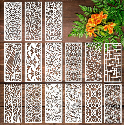 15 Pieces Stencils for Painting, Border Leaf Stencil Template Plant Furniture Cake Decorative Stencils for Wood DIY Craft Canvas Fabric Home Decor...