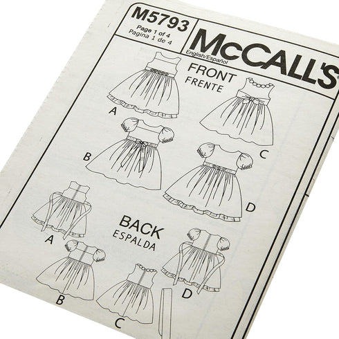 McCall's Patterns M5793 Children's/Girls' Lined Dresses, Size CL (6-7-8)...