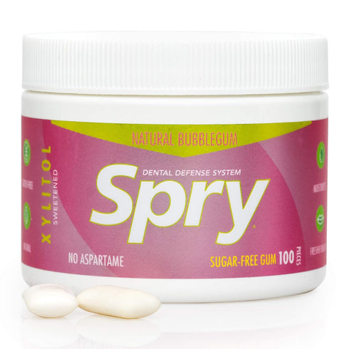 Spry Fresh Natural Xylitol Chewing Gum Dental Defense System - Aspartame-Free, Sugar-Free, Non-GMO, Gluten-Free (Bubble Gum, 100 Count - Pack of 1...