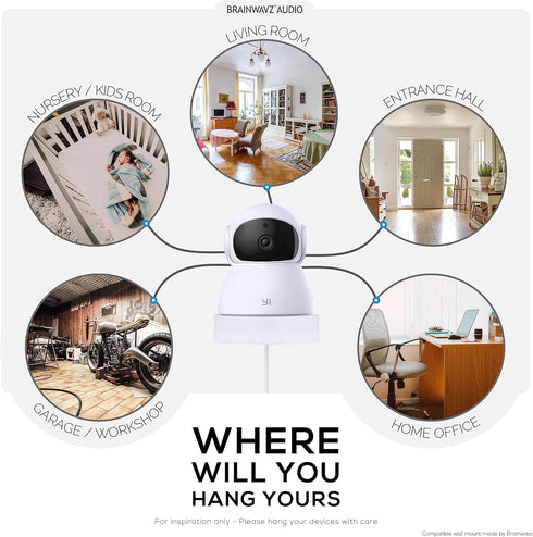 Wall Mount for YI Dome Guard Pet & Baby Indoor Camera, Easy to Install Adhesive Holder Bracket, Reduce Blind Spots & Clutter, Adhesive & Screw-in ...