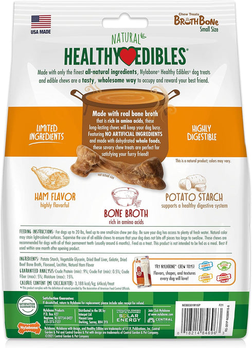 Nylabone Healthy Edibles Natural Dog Chews Long Lasting Ham Flavor Treats for Dogs, Small/Regular (16 Count)...