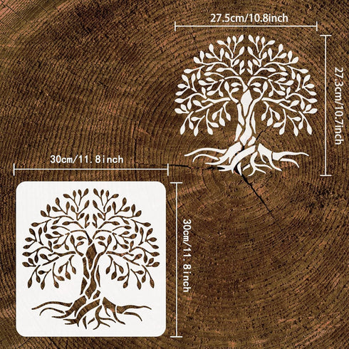 FINGERINSPIRE Tree of Life Stencils Template 11.8x11.8inch Plastic Tree Pattern Drawing Painting Stencils Square Reusable Stencils for Painting on...