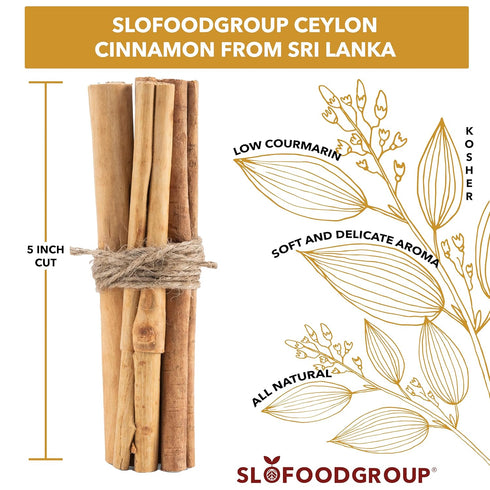Slofoodgroup Ceylon Cinnamon Sticks - Pure Ceylon Cinnamon Quills 5 Inch Cut Cinnamon Spice from Sri Lanka, True Cinnamon - Cinnamomum Verum, 1 OZ...