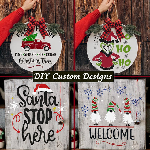 Christmas Stencils for Painting on Wood 12 Inch & 6 Inch - Large Round Holiday Stencils for Crafts Reusable for Signs, Canvas, Fabric & More – Gri...