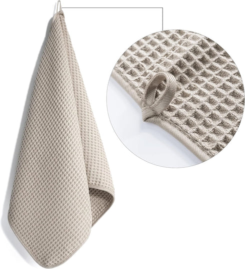 POLYTE Microfiber Lint Free Hand Towel, 16 x 30 in, 4 Pack (Beige, Waffle Weave)...