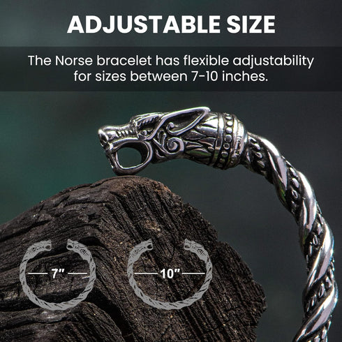 VikingsBrand Viking Bracelet | Adjustable Men's Bracelet 7-10 inches | Pagan Norse God Odin Arm Rings | Wolf Head Metal Wristband...