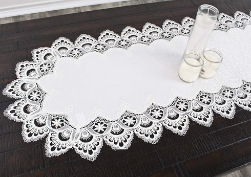 White Jacquard Peacock Tail European Lace Table Runner, Dresser Scarf, Wedding Décor (16Wx44L)...