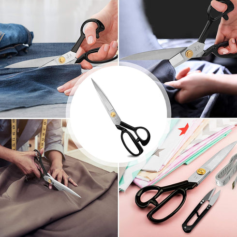 Fabric Tailor Scissors and Thread Snipper – 11 Inch Razor Sharp Stainless Steel for Sewing, Dressmaking & Knitting Needs – Durable Black Shears fo...