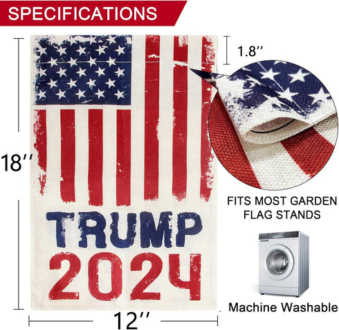 Trump 2024 Flag 12x18 Double Sided Garden Flag American Patriotic USA Flag - Take America Back Garden Flags for Outside Lawn Decor Yard Flag for D...