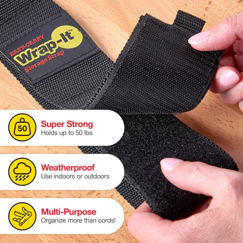 Easy-Carry Wrap-It Storage Straps - 17" (2-Pack) – Heavy-Duty Hook and Loop Cord Carrying Strap, Hanger, and Organizer with Handle for Pool Hoses,...