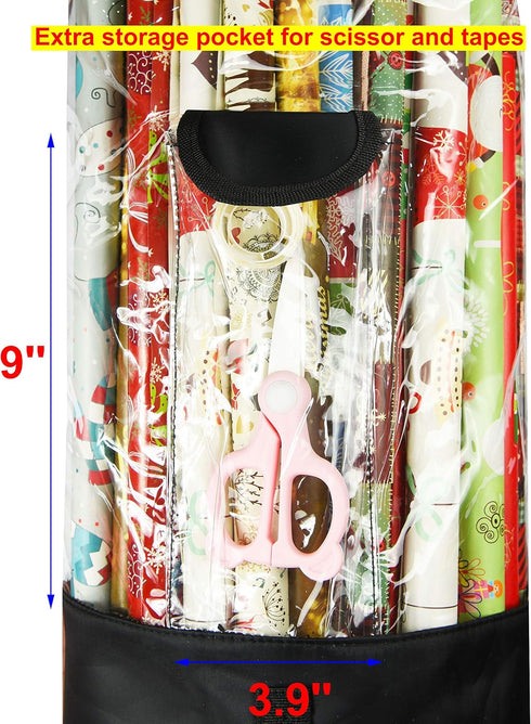 Freegrace Gift Wrap Organizer | Large 9" x 40.9" Wrapping Paper Rolls Storage Bag | Tearproof & Space Saving Under Bed Gift Bag Organization (Blac...