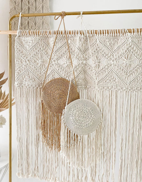 ModParty Crochet Purse | Ivory and Tan | Boho Chic Women Beach Purse | Fringe Crossbody | Brides and Bridesmaids Gift Idea...