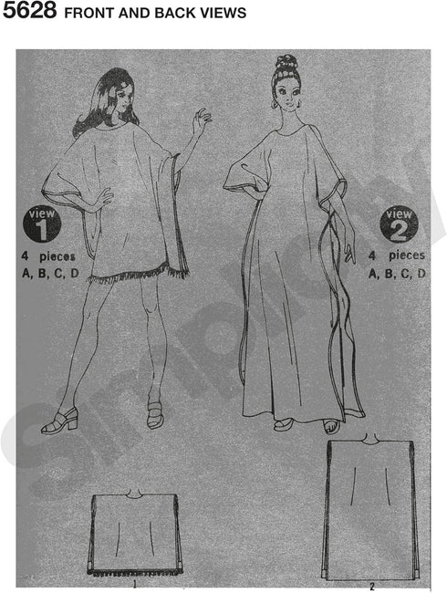 Simplicity UV5628OS 1970's Vintage Fashion Women's Caftan Sewing Pattern Kit, Code 5628, Sizes 8-40...