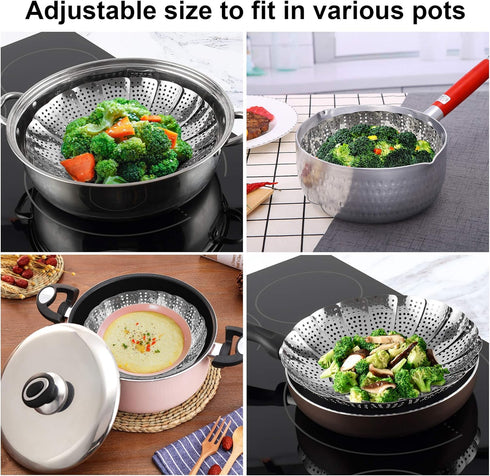 Steamer Basket, Stainless Steel Vegetable Steam Baskets for Steaming Cooking Expandable to Fit Various Size Pot (5.5" to 9.3")...