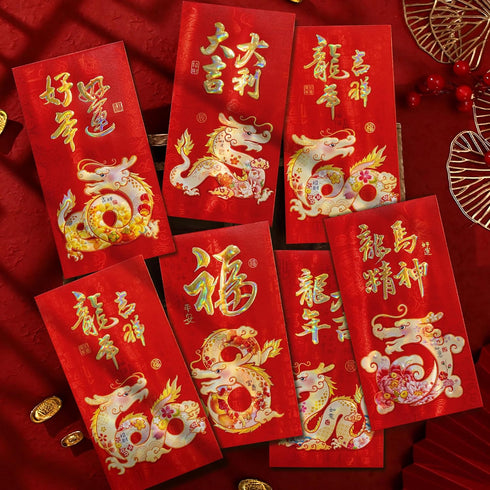 KI Store Chinese Year of Dragon Red Envelopes 12pcs 2024 Lunar New Year Red Packet Lai See Hong Bao for Spring Festival Wedding Graduation Birthda...