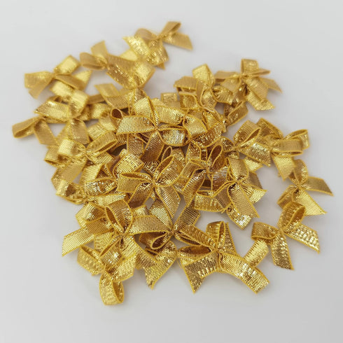 50pcs 1-Inch Mini Ribbon Bows for Crafts Metallic Ribbon Ornaments Mini Christmas Bows Appliques Craft for Sewing,Scrapbook(Gold)...