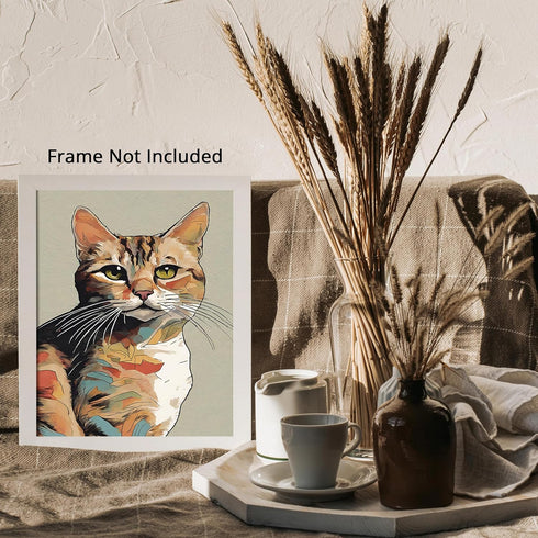 Posterizer 1 pcs- Orange cat print with a gray background-Art for Animal Lovers-Abstract & Modern Art- Gift for Men Women Entrepreneur Teens-Decor...