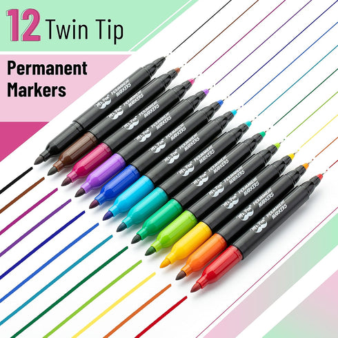 Mr. Pen- Dual Tip Permanent Markers, 12 Pack, Fine & Ultra Fine Tip, Fine Tip Permanent Markers, Fine Tip Marker, Permanent Markers Fine Point, Fi...