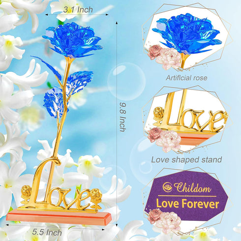 Childom Birthday Gifts for Women,Christmas Rose Gifts for Her Mom,Blue Rose with Love Stand for Wife,Sweet Artificial Flower for Grandma,Women,Chr...