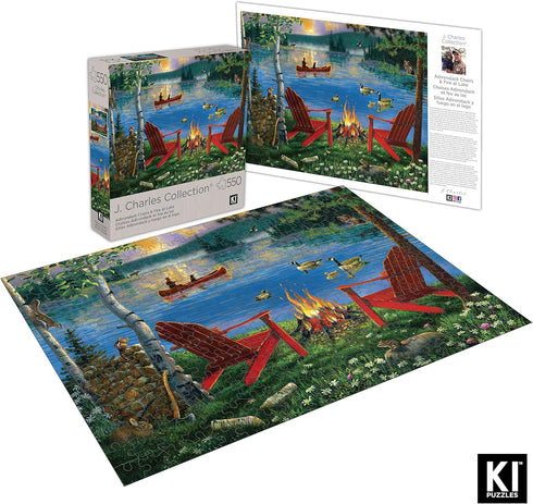 550 Piece Puzzle for Adults Adirondack Chairs and FIRE by J. Charles 24X18 Country Life Jigsaw from KI Puzzles,02633-SB...