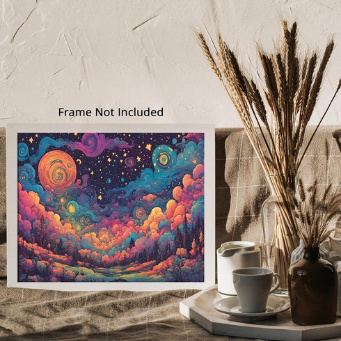 Posterizer 1 pcs- psychedelic funky hippie colorful landscape 1-Abstract & Modern Art-Fantasy & Fiction Art- Living Room Bedroom Decor- unframed w...