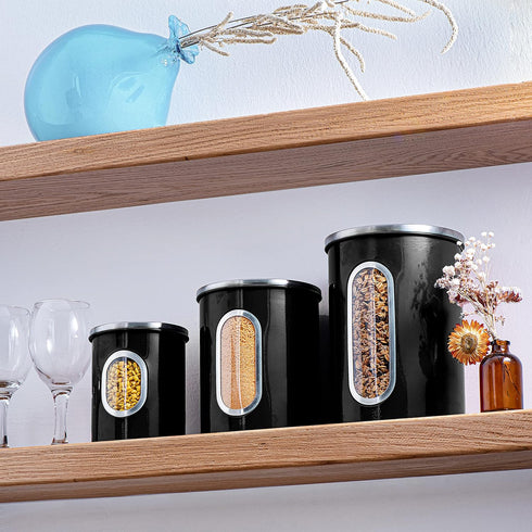 Mixpresso 3-Piece Black Canisters Sets For The Kitchen, Airtight Canister Set With See Through Window, Storage Jars for Coffee Container, Tea Orga...