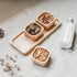 AeraVida Functional Kitchen Décor Snack Plate with Three Square Bowl Natural Brown Rubber Tree Wood Set | Wooden Square Bowls for Eating | Wooden ...