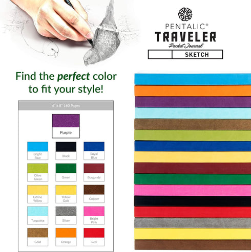 Pentalic 6" x 8" Pocket Sketchbook Traveler Journal, 160 Pages, Purple...