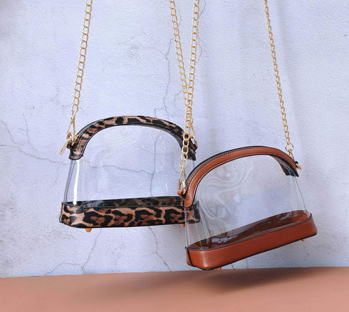 Clear Cross Body Bag with Vegan Leather Trim Stadium Approved Women Shoulder Handbag...