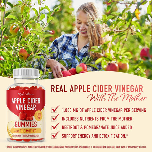 Apple Cider Vinegar Gummies | 1000mg | With The Mother | Support Weight Loss, Immunity, Energy & Detox | Vitamins B9, B12, Beetroot & Pomegranate ...