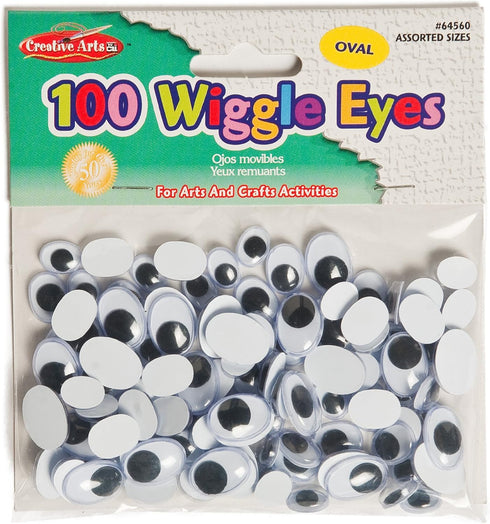 Charles Leonard Wiggle Eyes - Oval - Assorted Sizes- 10,12 &15MM, Black, 100/Bag, 64560...