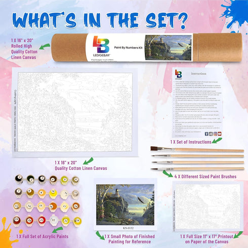 Ledgebay DIY Paint by Numbers Kit for Adults Unframed Canvas: Beginner to Advanced Paint by Numbers Kit Kits Include Acrylic Paint Set 4 Brushes &...